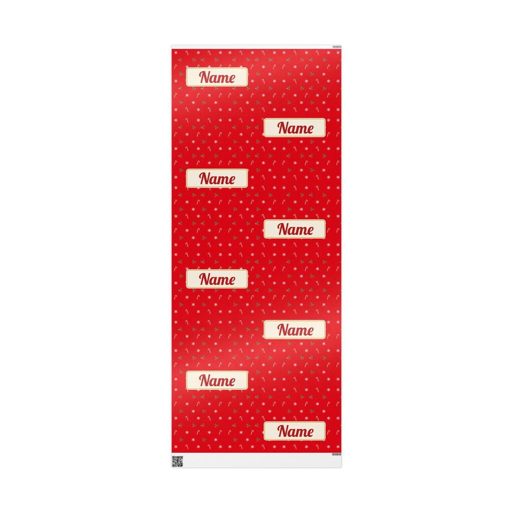 Personalised Name Christmas Wrapping Paper - Candy Cane Red