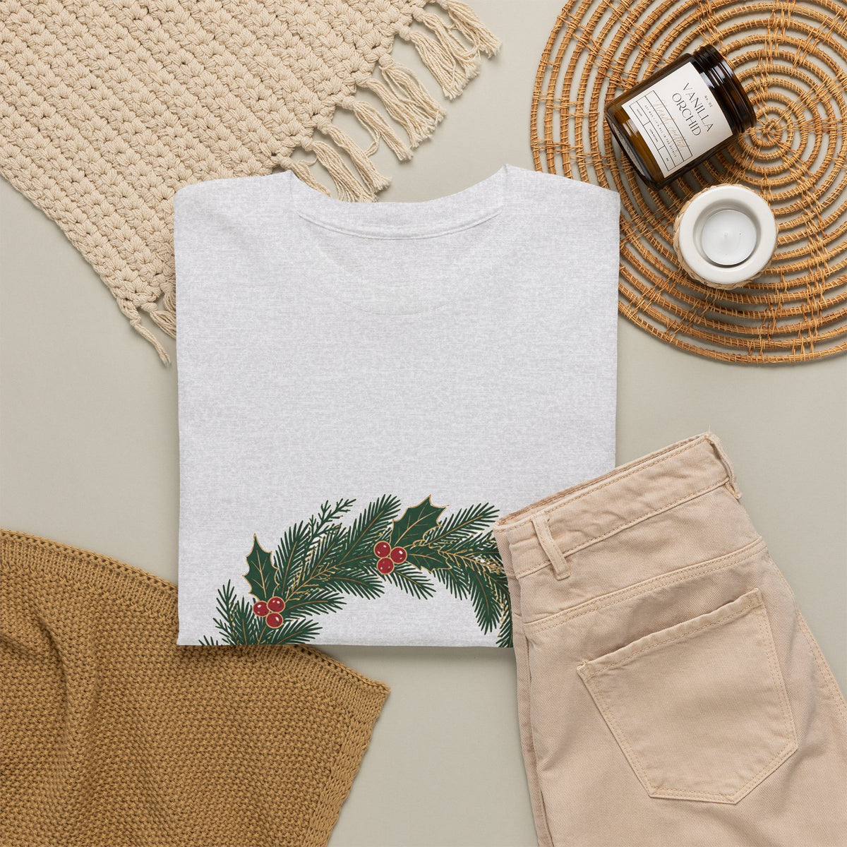 Classic Christmas Wreath Family Name Tee