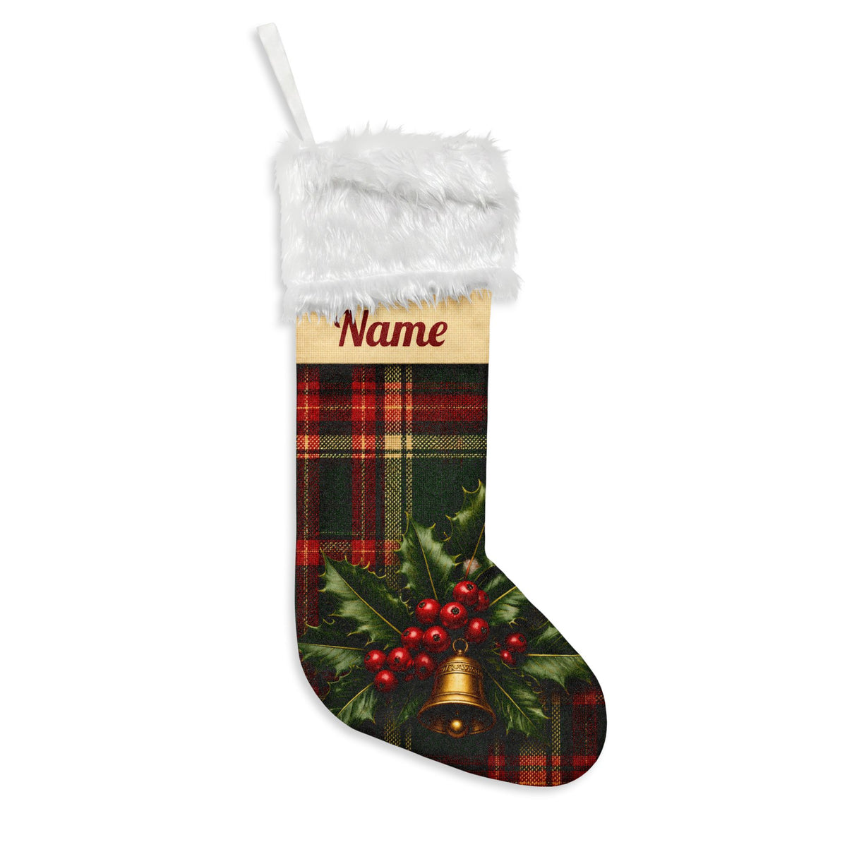 Personalised Tartan & Holly Christmas Stocking