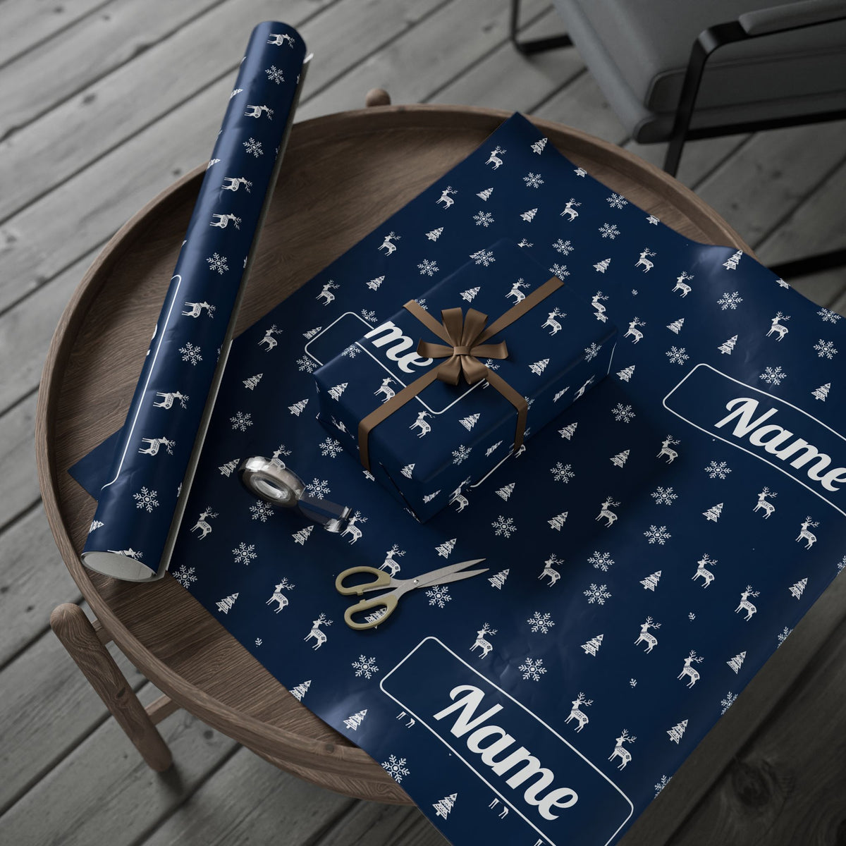 Personalised Name Christmas Wrapping Paper - Nordic Navy