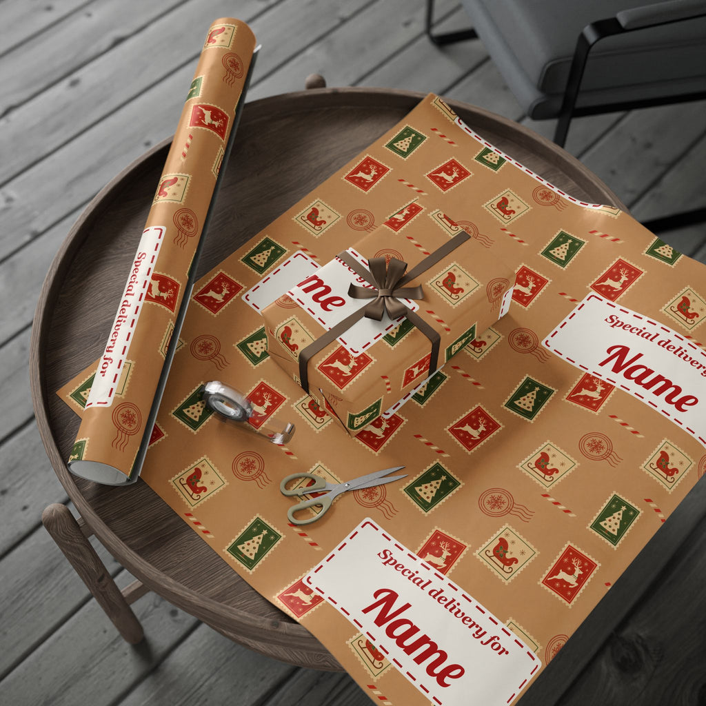Personalised 'Special Delivery' Christmas Wrapping Paper - North Pole Kraft