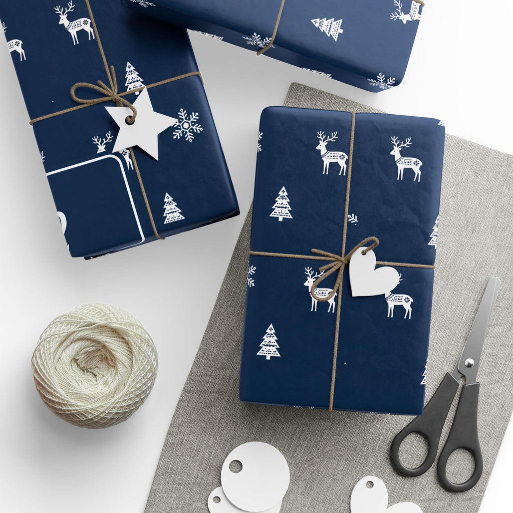 Personalised Name Christmas Wrapping Paper - Nordic Navy